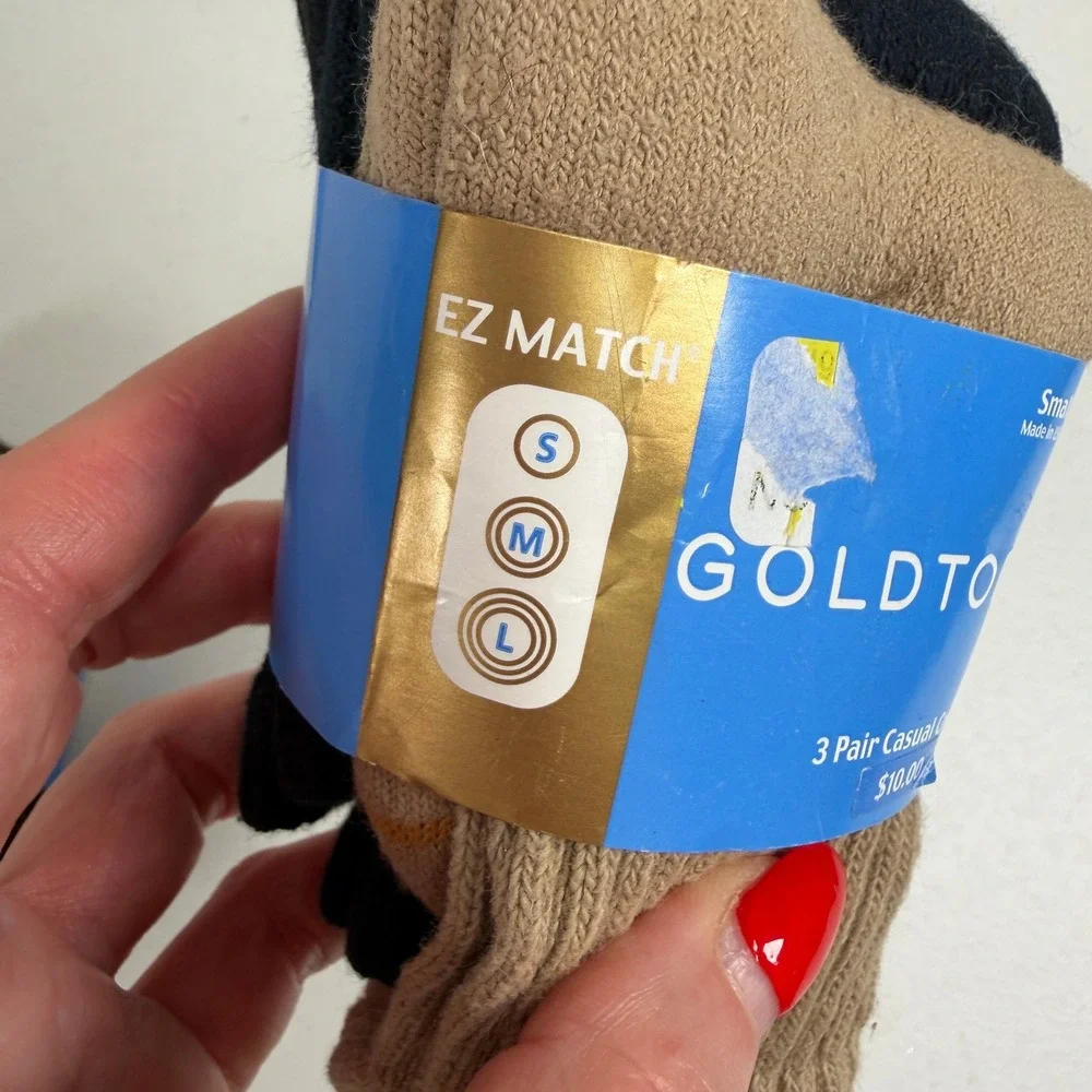 Goldtoe Small 6 Pair Crew Socks Kids EZ Match Neutral Tan Black Casual Ribbed